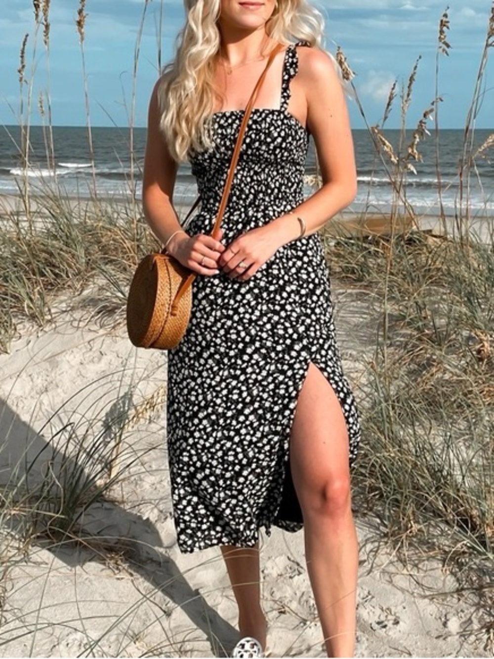 A&F Black Floral Midi Dress